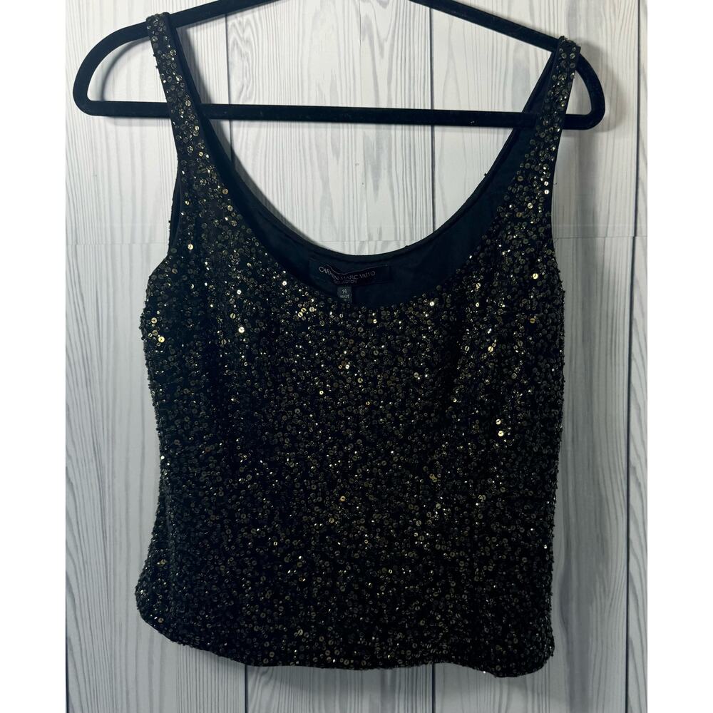 Carmen Marco Volvo Sequin Tank Top Blouse Size 14 NEW Retails 395 Holiday